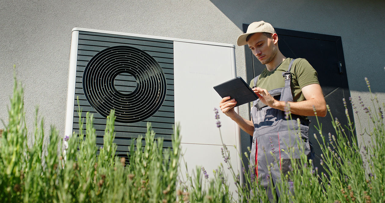 Techniker prüft eine Wärmepumpe für einen zuverlässigen und effizienten Betrieb.